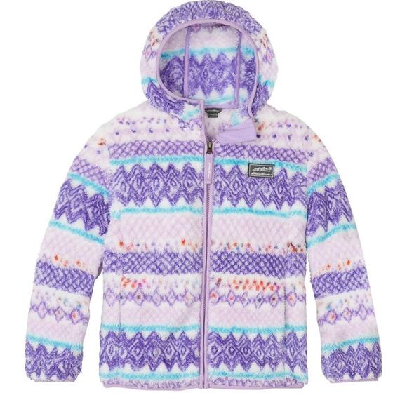 Eddie Bauer Quest Fleece Plush Hooded Jacket Girls XS 5 6 Purple White Fair Isle - Picture 4 of 12